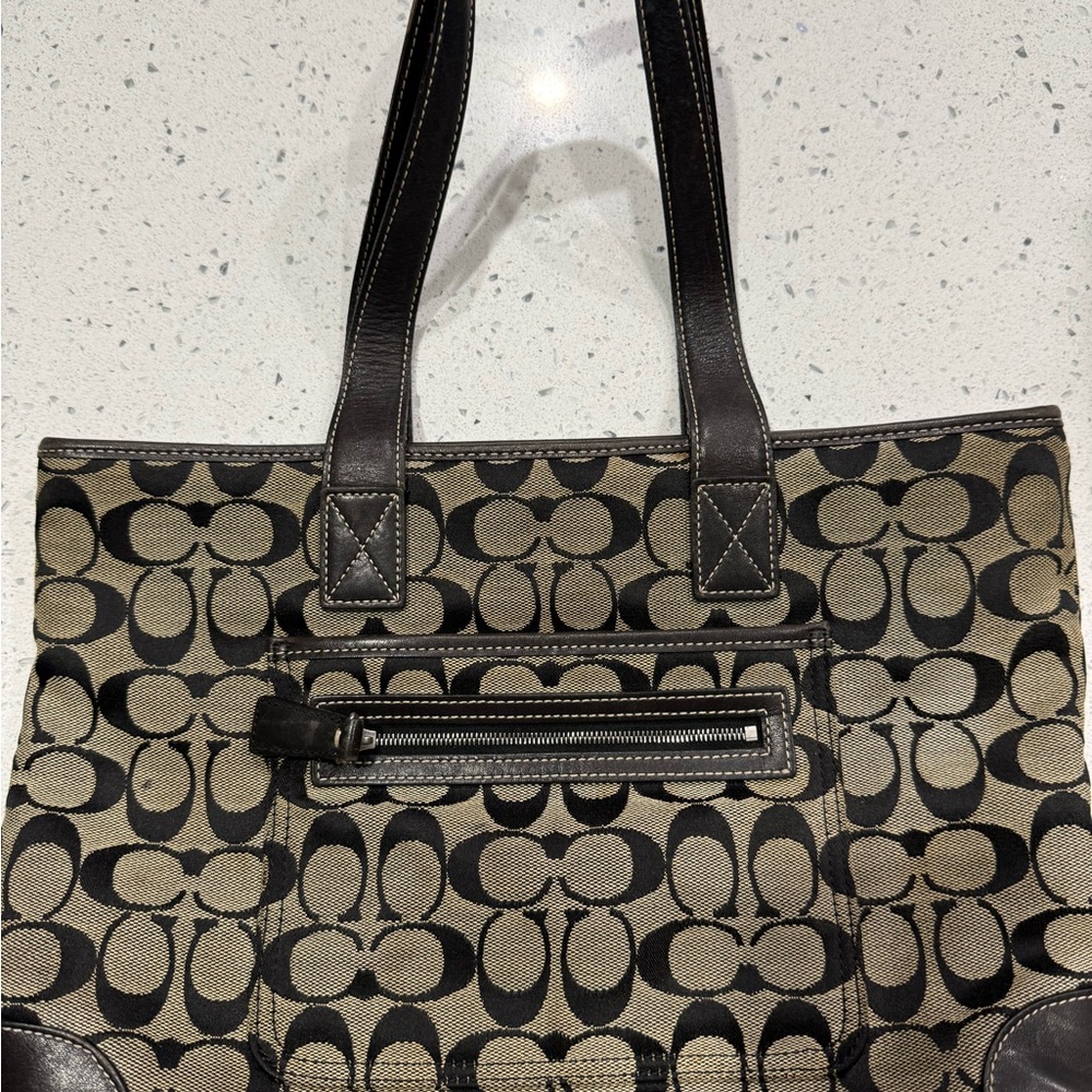 Coach Black and Tan Signature Tote Bag
